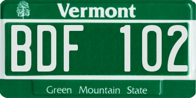 VT license plate BDF102
