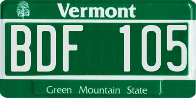 VT license plate BDF105