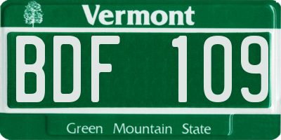 VT license plate BDF109