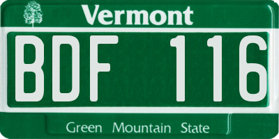 VT license plate BDF116