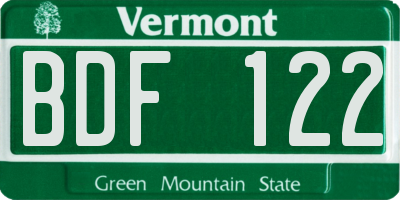 VT license plate BDF122