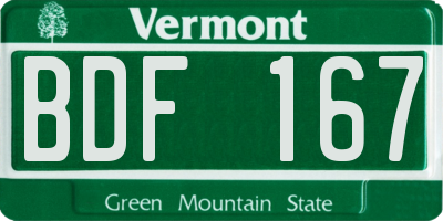 VT license plate BDF167