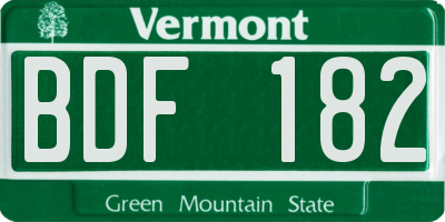 VT license plate BDF182