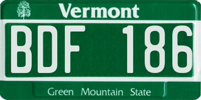 VT license plate BDF186
