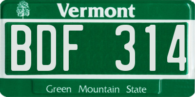 VT license plate BDF314
