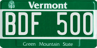 VT license plate BDF500