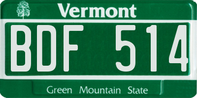 VT license plate BDF514