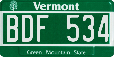 VT license plate BDF534