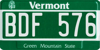 VT license plate BDF576