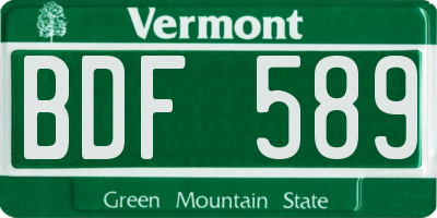 VT license plate BDF589