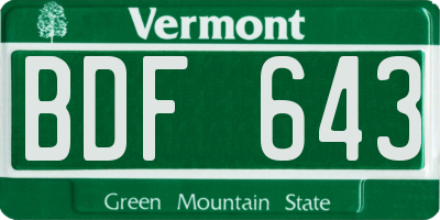 VT license plate BDF643