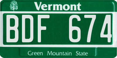 VT license plate BDF674
