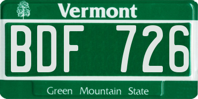 VT license plate BDF726