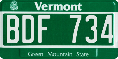 VT license plate BDF734