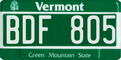 VT license plate BDF805