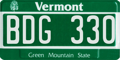 VT license plate BDG330