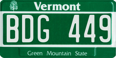 VT license plate BDG449