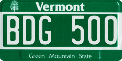 VT license plate BDG500