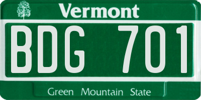 VT license plate BDG701