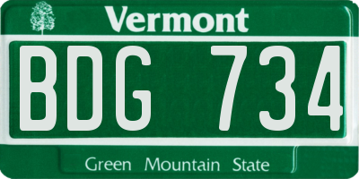 VT license plate BDG734
