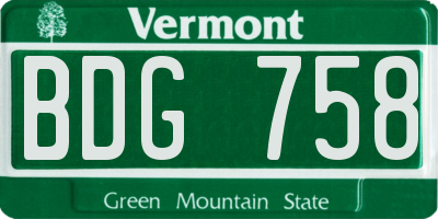 VT license plate BDG758