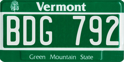 VT license plate BDG792
