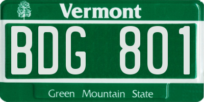VT license plate BDG801