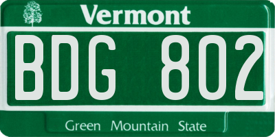 VT license plate BDG802