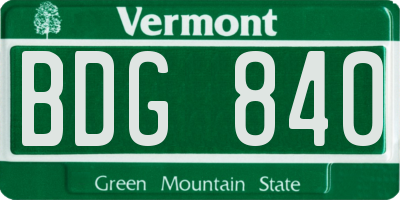 VT license plate BDG840