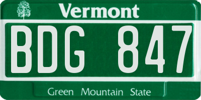 VT license plate BDG847