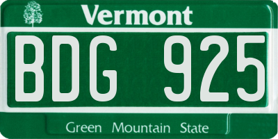 VT license plate BDG925