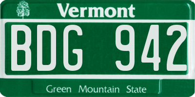VT license plate BDG942