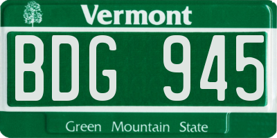 VT license plate BDG945