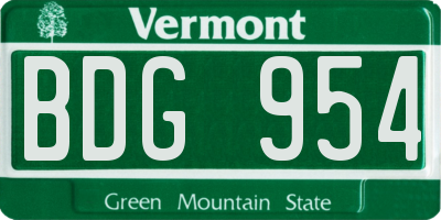 VT license plate BDG954