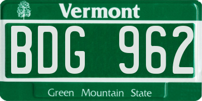 VT license plate BDG962