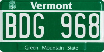 VT license plate BDG968