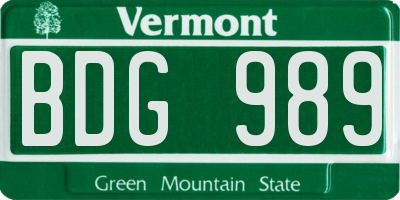 VT license plate BDG989