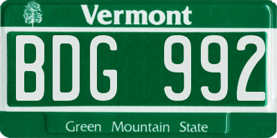VT license plate BDG992