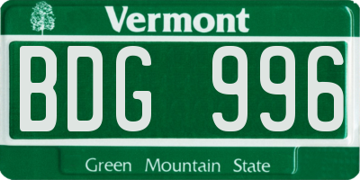 VT license plate BDG996