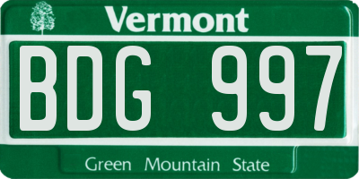 VT license plate BDG997