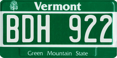 VT license plate BDH922