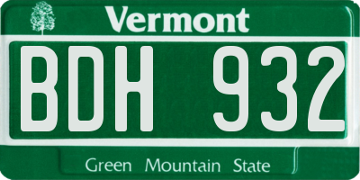 VT license plate BDH932