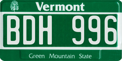 VT license plate BDH996