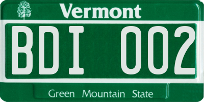 VT license plate BDI002