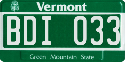 VT license plate BDI033