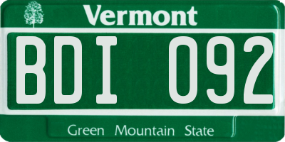 VT license plate BDI092
