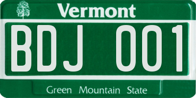 VT license plate BDJ001