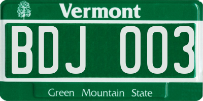 VT license plate BDJ003