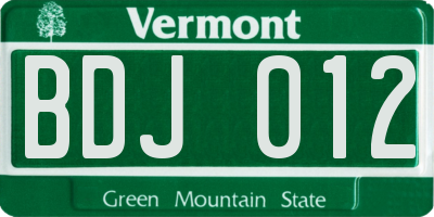 VT license plate BDJ012
