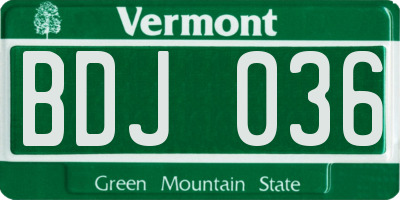 VT license plate BDJ036